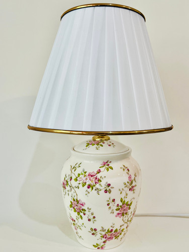 آباژور رومیزی سرامیکی طرح گل شکوفه صورتی سفید