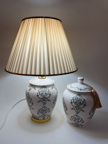 آباژور و گلدان سرامیکی رومیزی قلم سبز کرم