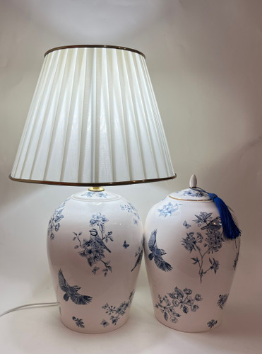 آباژور و گلدان ست رومیزی سرامیکی طرح پرنده قلم آبی