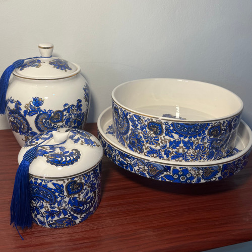 ست ظروف بته جقه آبی جنس سرامیکی کپی