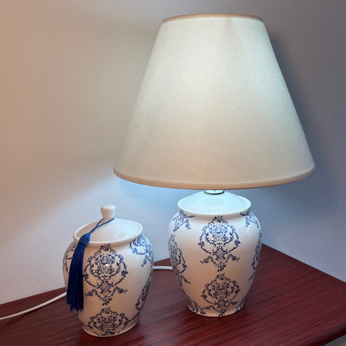 ست آباژور و گلدان رومیزی سرامیکی قلم آبی